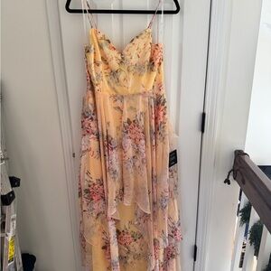 Lulu's Floral High Low Dress in Yellow and Pink